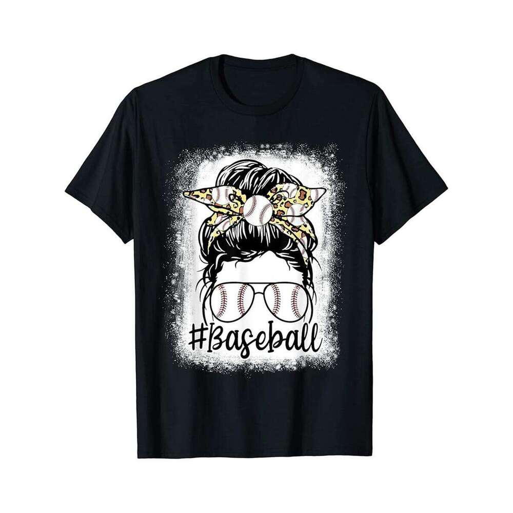Designer T shirt Leopard Messy Bun Mom Mothers Day Baseball Mommy - 220g T shits
