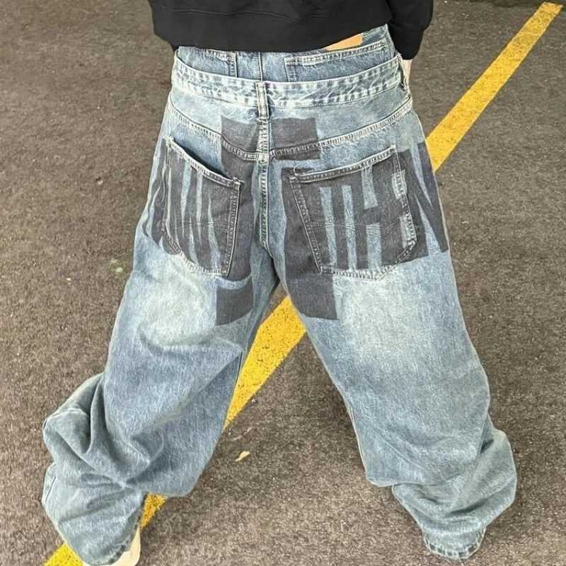 American double waist design women jeans Y2k retro high street lazy style floor wide-leg pants for men and women C251110