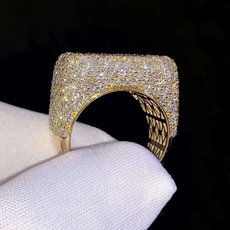 Hip Hop Jewelry 14K Gold Plated Solid Sterg Sier Iced Out Paved VVS Moissanite Dia Ring For Men Women Party