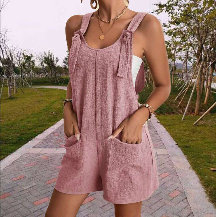 2025 Cross-Border European and American Women's Amazon Summer Casual Fashion Strap Shorts Jumpsuit Overalls for Women