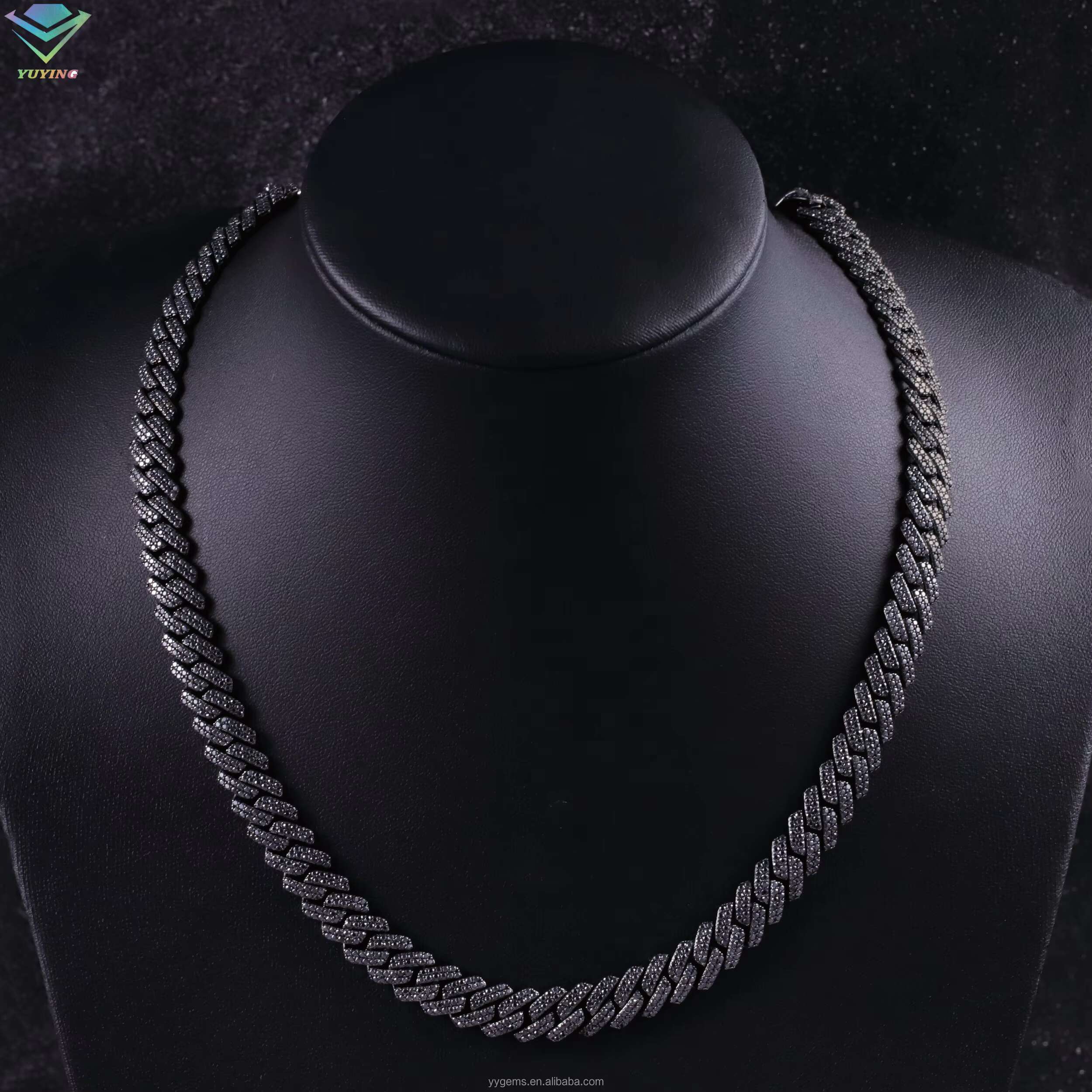 10mm 12mm VVS Black Diamond Necklace Drop Shipping Silver Iced Out Cuban Link Moissanite Chain Hip Hop Jewelry