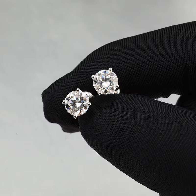 Factory Wholesale 1 Carat D Color Moissanite Diamond Gemstone Sterling Silver Stud Screw Earrings
