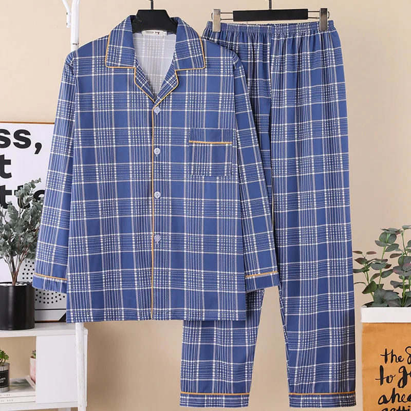 Spring and Autumn Mens Pajama Set Mens Long Sleeve Pajama Summer Mens Wear Plus Size Mens Wear Set 250410