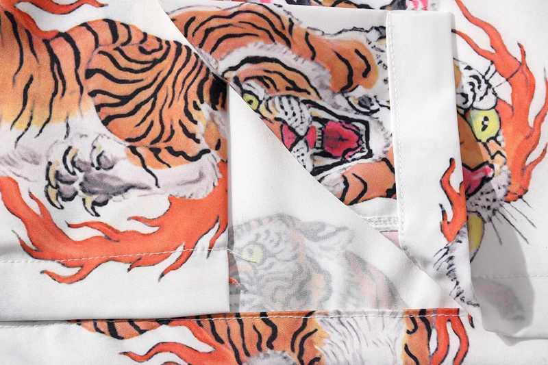 Black tiger full print retro street mens shirt button down collar holiday beach H X250410
