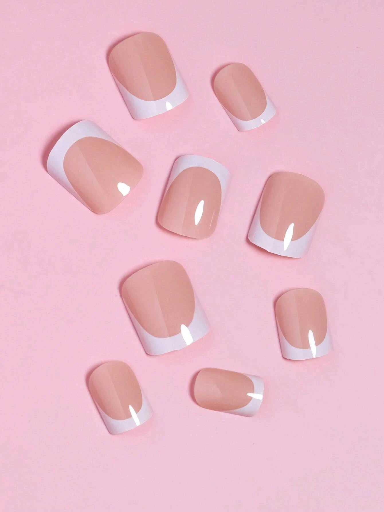 24 pieces/set of short square fake nails suitable for cute female brides heart white French tips fake onions Y2K supply according to fake nails W25041