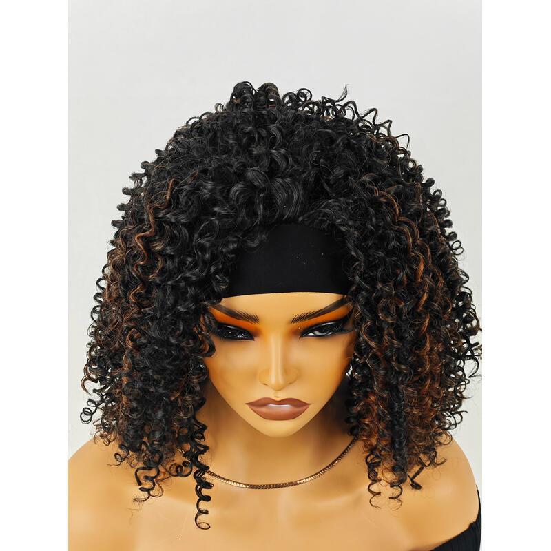 Especially Yours Wig Shoulder-Length Layers Natural Spiral Curls with Full, Bouncy Volume, Comfy Stretch Band/Runway Shades of Black Headband Kinky Cu