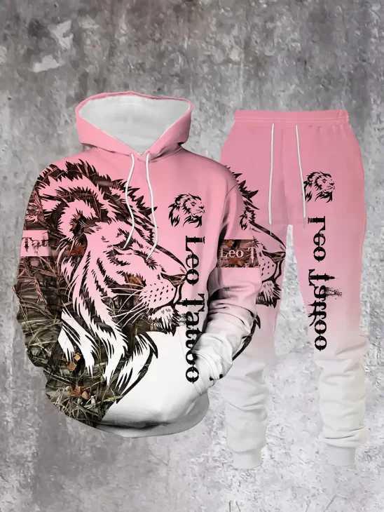 2025 New Lion King Pattern Mens Hoodies Set 3d Printed Animal Clothing Long Sleeves Pants 2-pcs Casual Fashion Tracksuits W251110