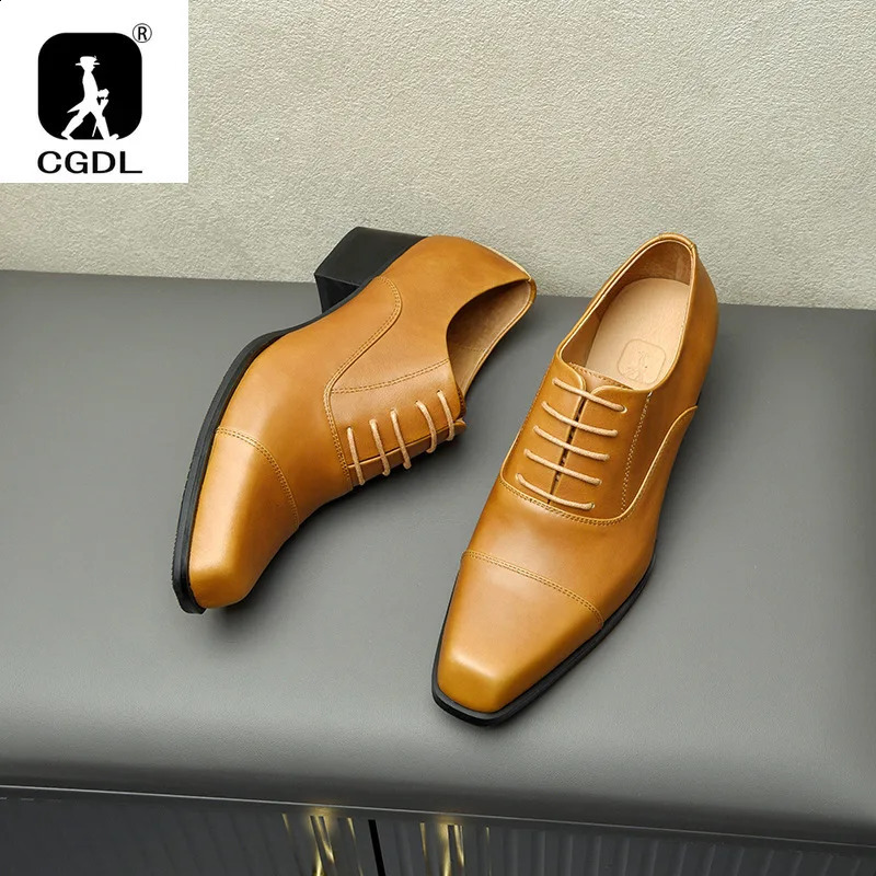 Mens High Heel Business Leather Shoes Mens Square Toe Dress Office Flats Men Fashion Wedding Party Oxfords EUR Size 37-44 251106