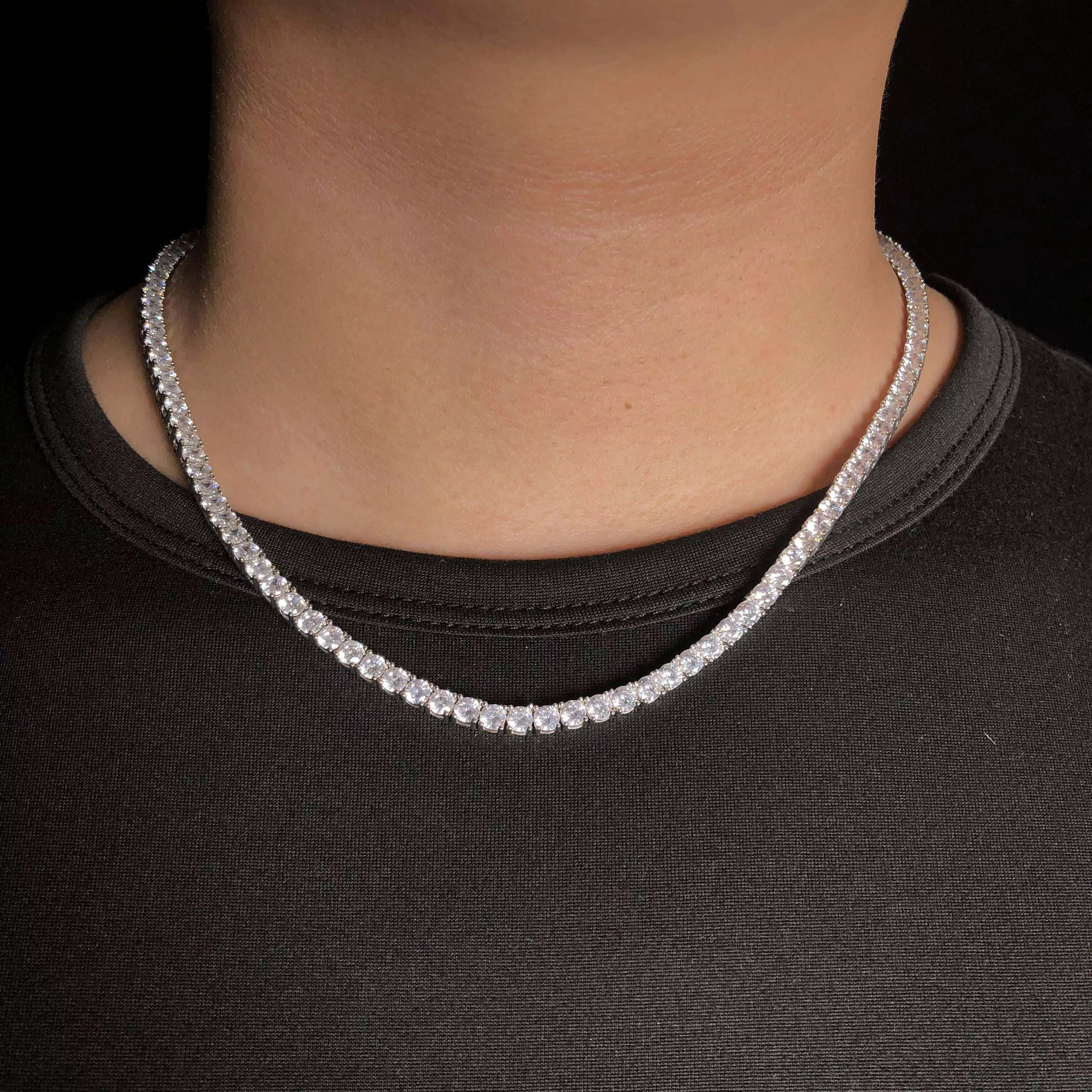 925 Sterling SIlver Diamond Bracelet 2MM Iced VVS Moissanite Tennis Link Chain Men Women