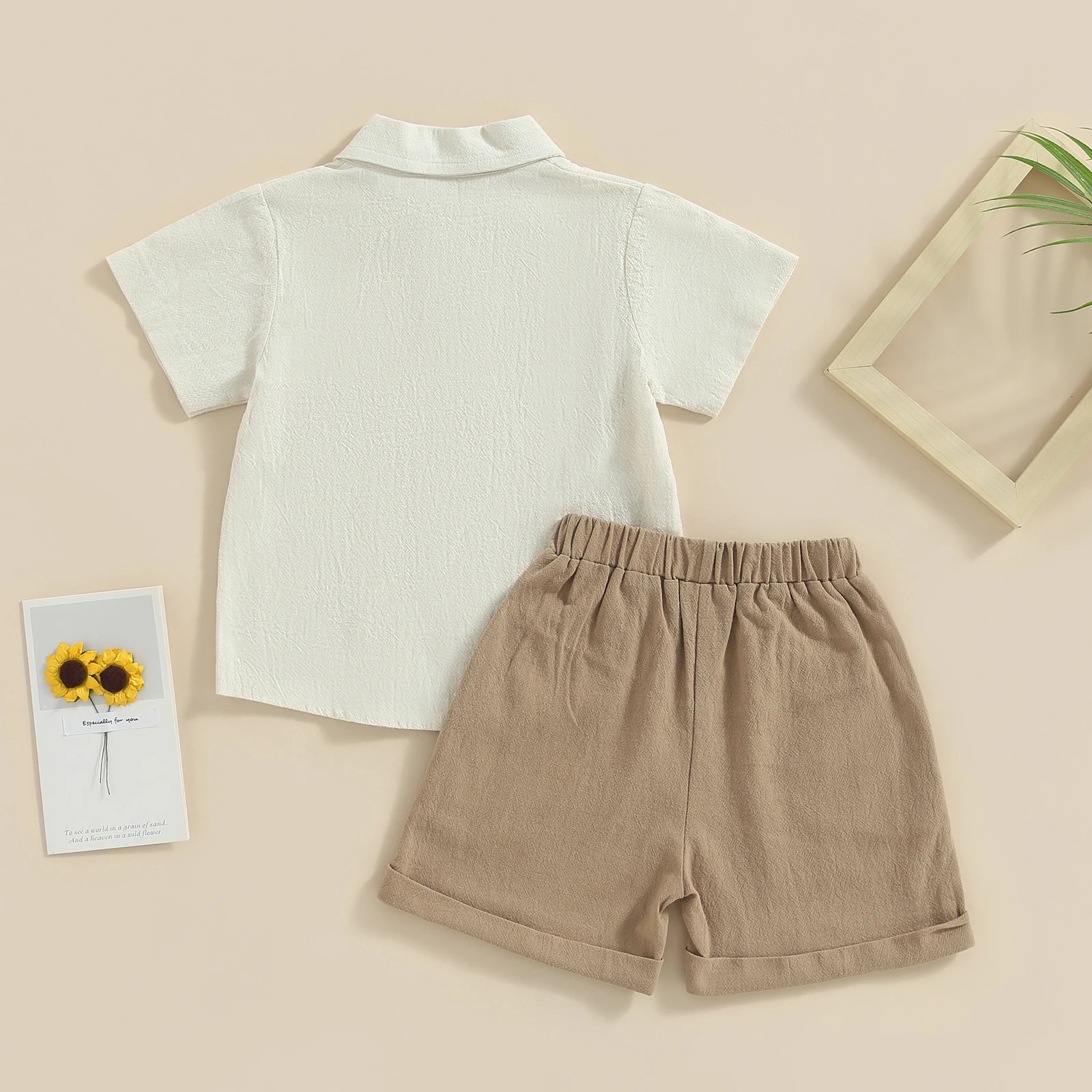 Pudcoco 2 pieces of summer cotton linen dress for toddlers babies boys short sleeved button up collar shirt set baby clothing 6M-4T 250409