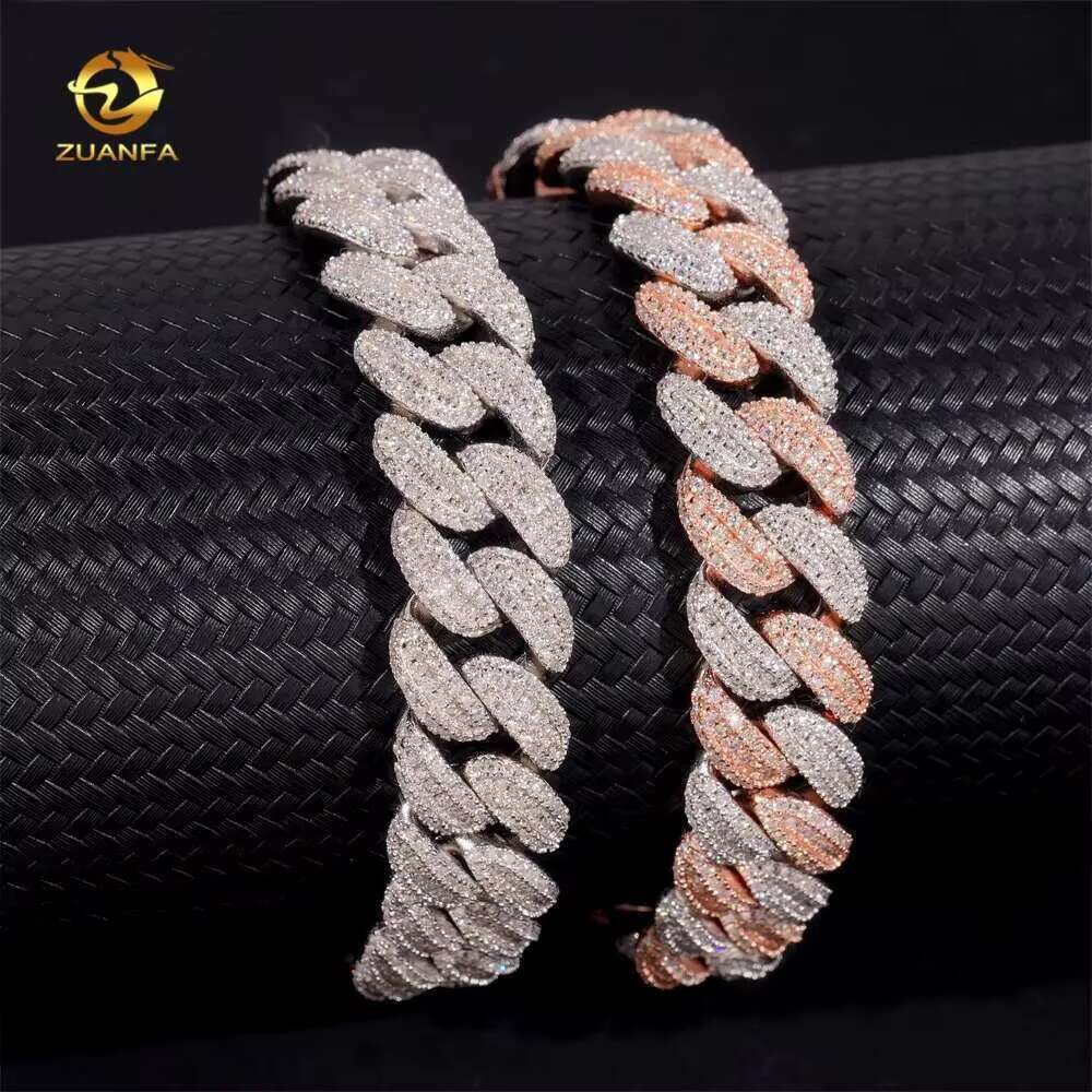 Pass Dia Tester Two Tone Rose Gold 13mm Hip Hop Sier Iced Moissanite Cuban k Bracelet