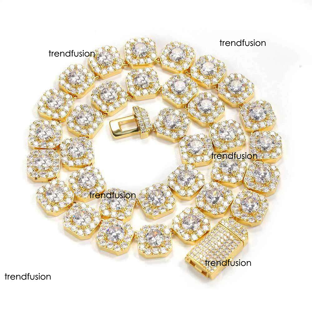 necklace moissanite chain Hip Hop Necklace Gold Plated Jewelry Iced Out Dia Clustered Tennis Chain