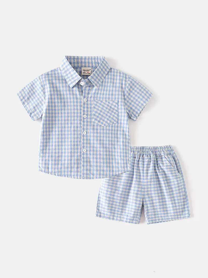 2PCS MILANCEL Summer Childrens Grid Set Collar Boys Thin Short sleeved T-shirtShort sleeved Childrens Polo T-shirt Set 250409