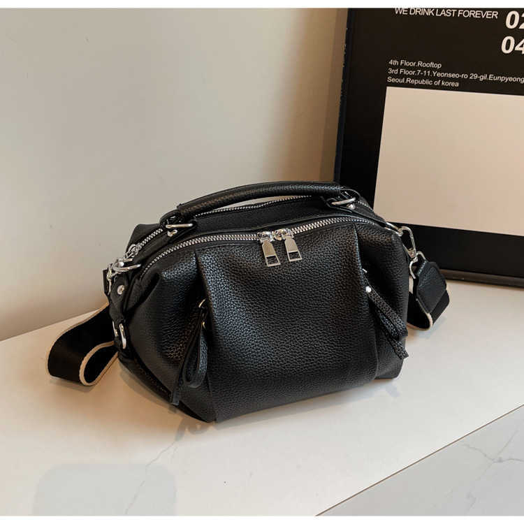 Fashion Bag Women's Bag Autumn Winter New Multi-layer Small Bag Soft Leather Wrinkle Niche Handbag Wide Strap Crossbody Bag