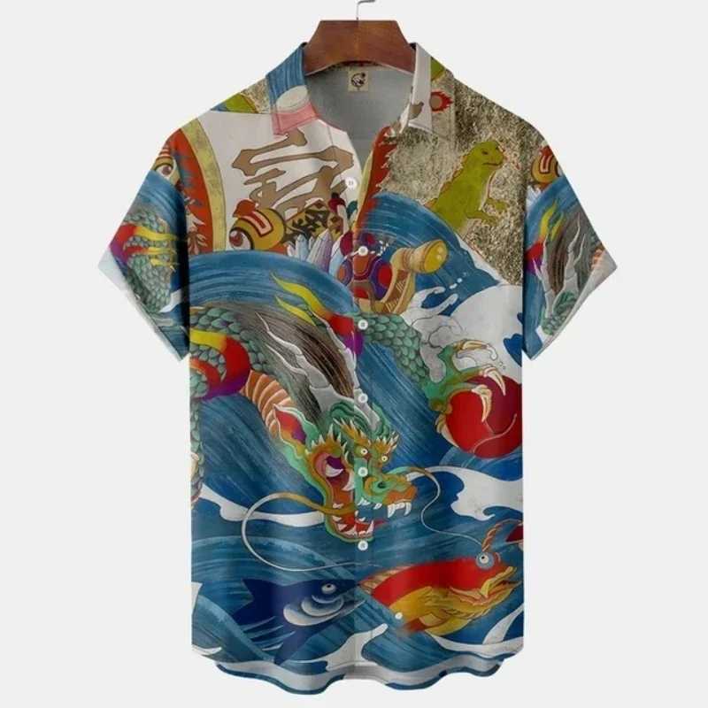 Fashionable Harajuku Hawaiian casual flower mens shirt octopus 3D printed summer short sleeved mens shirt Camisas Casuais X250410