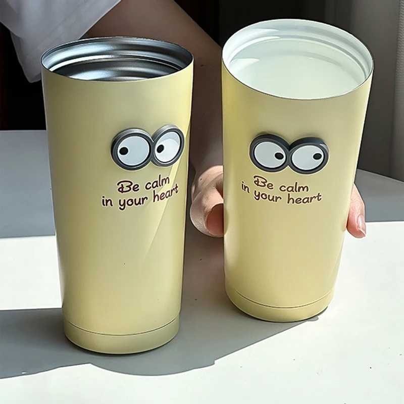 Fashionable cup Luxury Thermal Coffee Cups Ceramic Portable Water Bottle With Straw Stainless Steel Tea Thermos Bottle Wen Men Gift Y251110