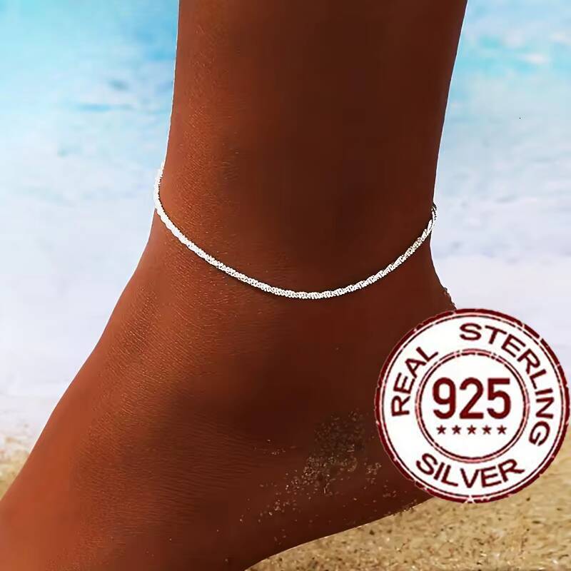 New Arrival Fashion Sparkling Cuban Link 925 Sterling Silver Foot Tennis Chain Anklets for Women Sandy Beach Jewelry