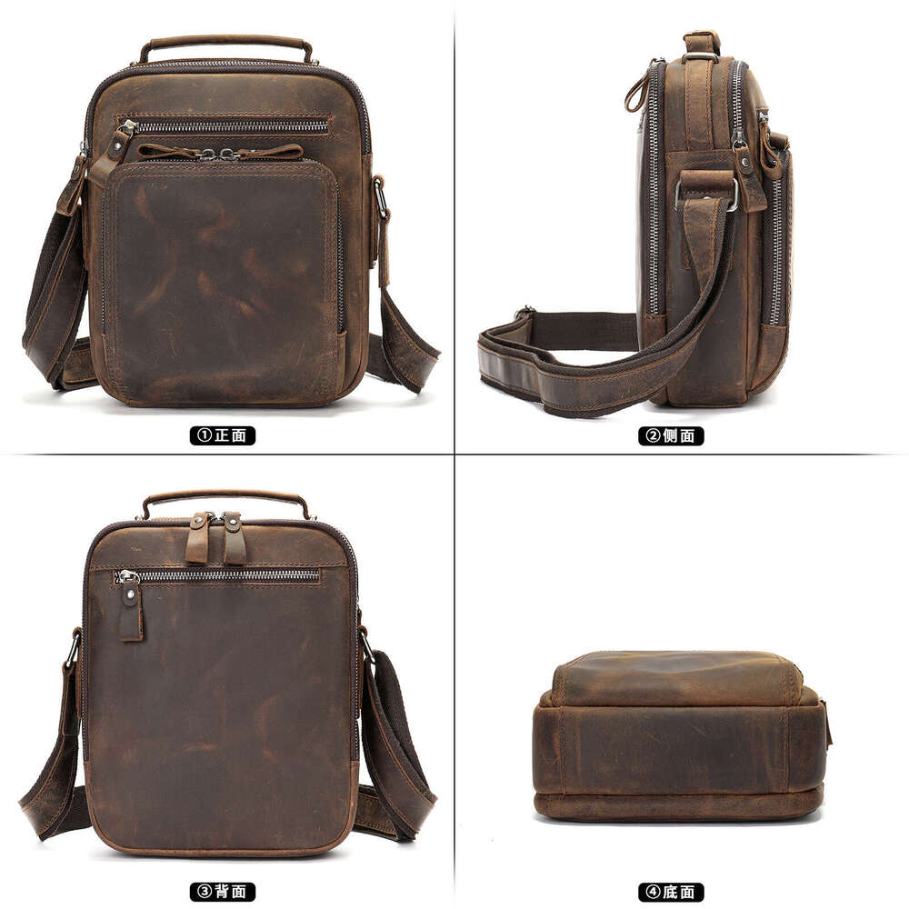 Genuine Vintage Crazy Horse Leather Single Shoulder Multifunctional Cross Border Cowhide Ipad Crossbody Bag High Quality