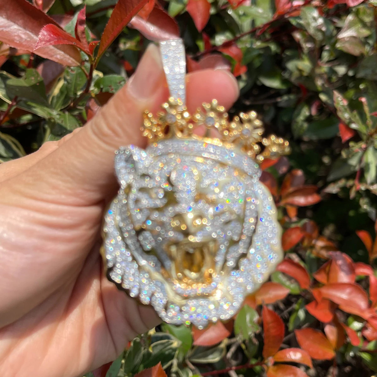 Hip hop Crown Lion Head Pendant Necklace Men 925 silver moissanite Hip Hop Trendy Jewelry
