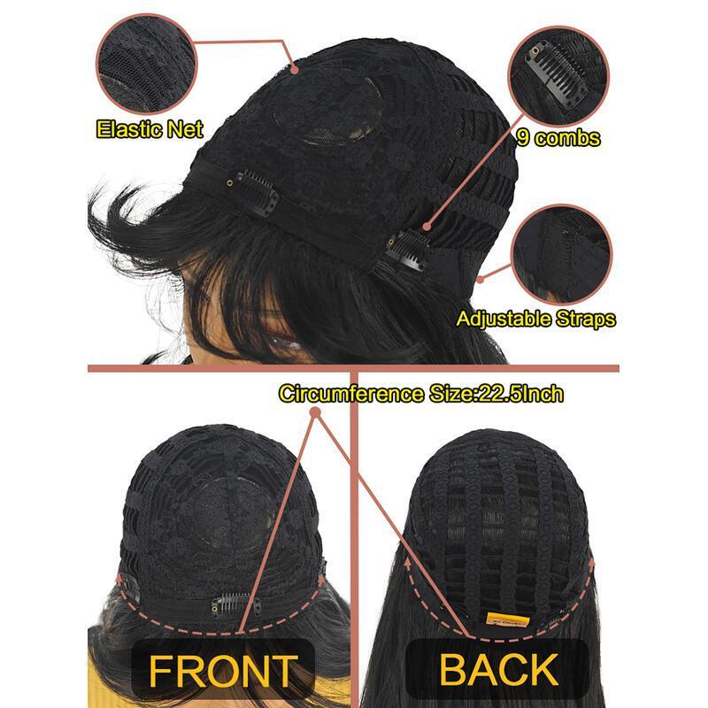 18inch en brown With Bangs Long Wavy Curly Glueless Fringe Unit Heat Resistant Synthetic Middle Part Full hine Made No Lace Scalp Costume Cosplay Hair