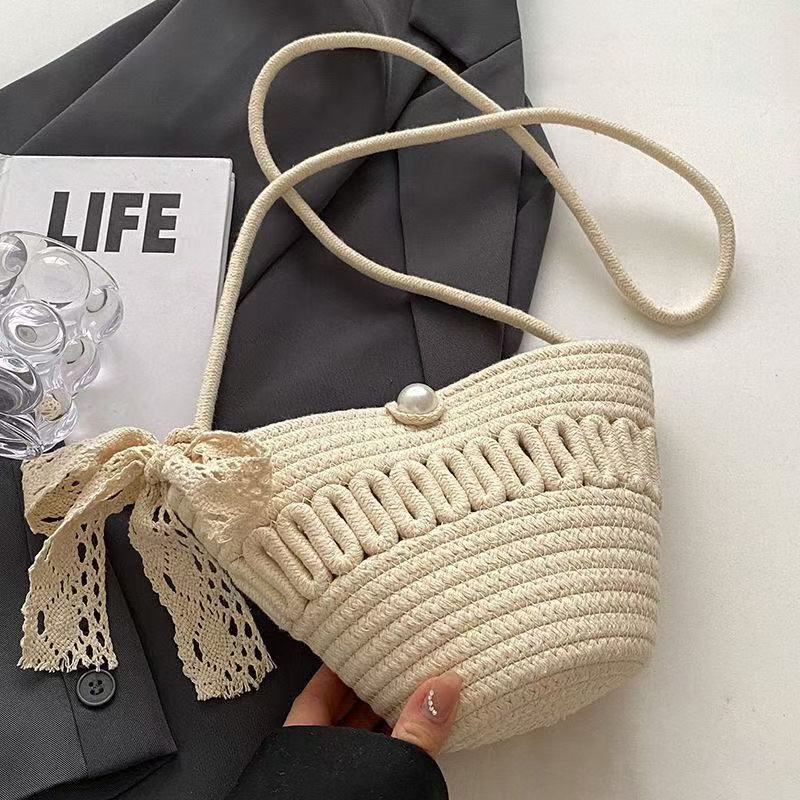 New Shell Single Shoulder Crossbody Women's Fashion Cotton Small Phone Beach Woven Bag