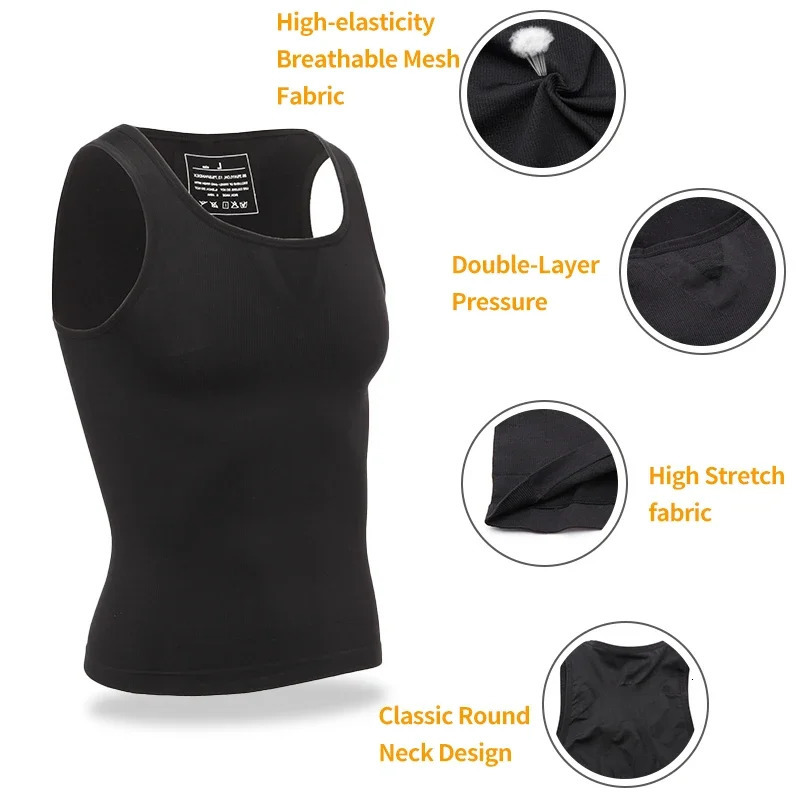 Mens Slimming Body Shaper Shapewear Abs Abdomen Compression Shirt to Hide Gynecomastia Moobs Workout Tank Tops Undershirts 250409