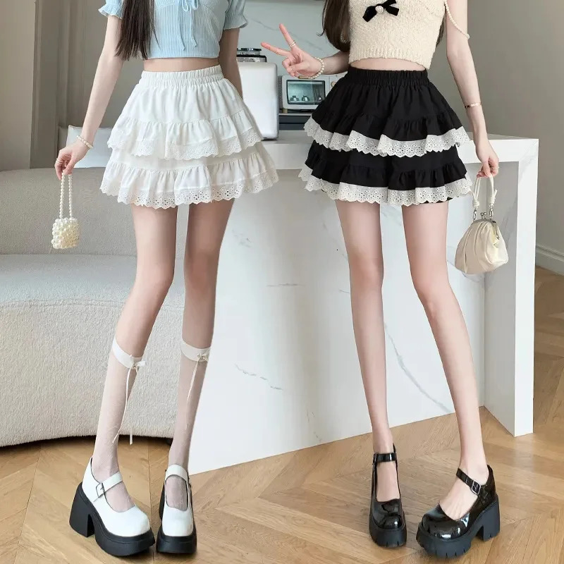 Sweet Girls Ballet Style Lace Skiing Korean Princess Mini Elastic High Waist ALine Sprint Womens 250407