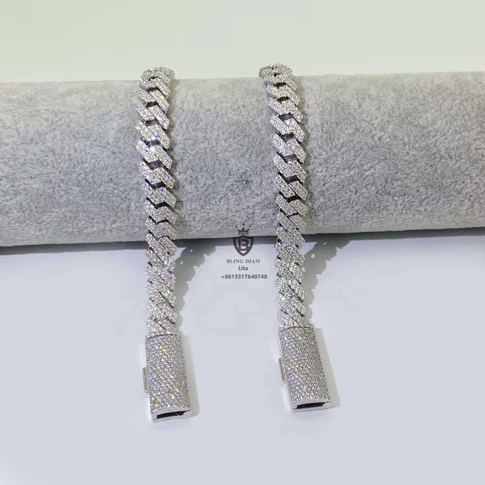 Hot Selling Wholesale Price Custom Bling 10mm Women 925 Silver Moissanite Miami Cuban Link Bracelet