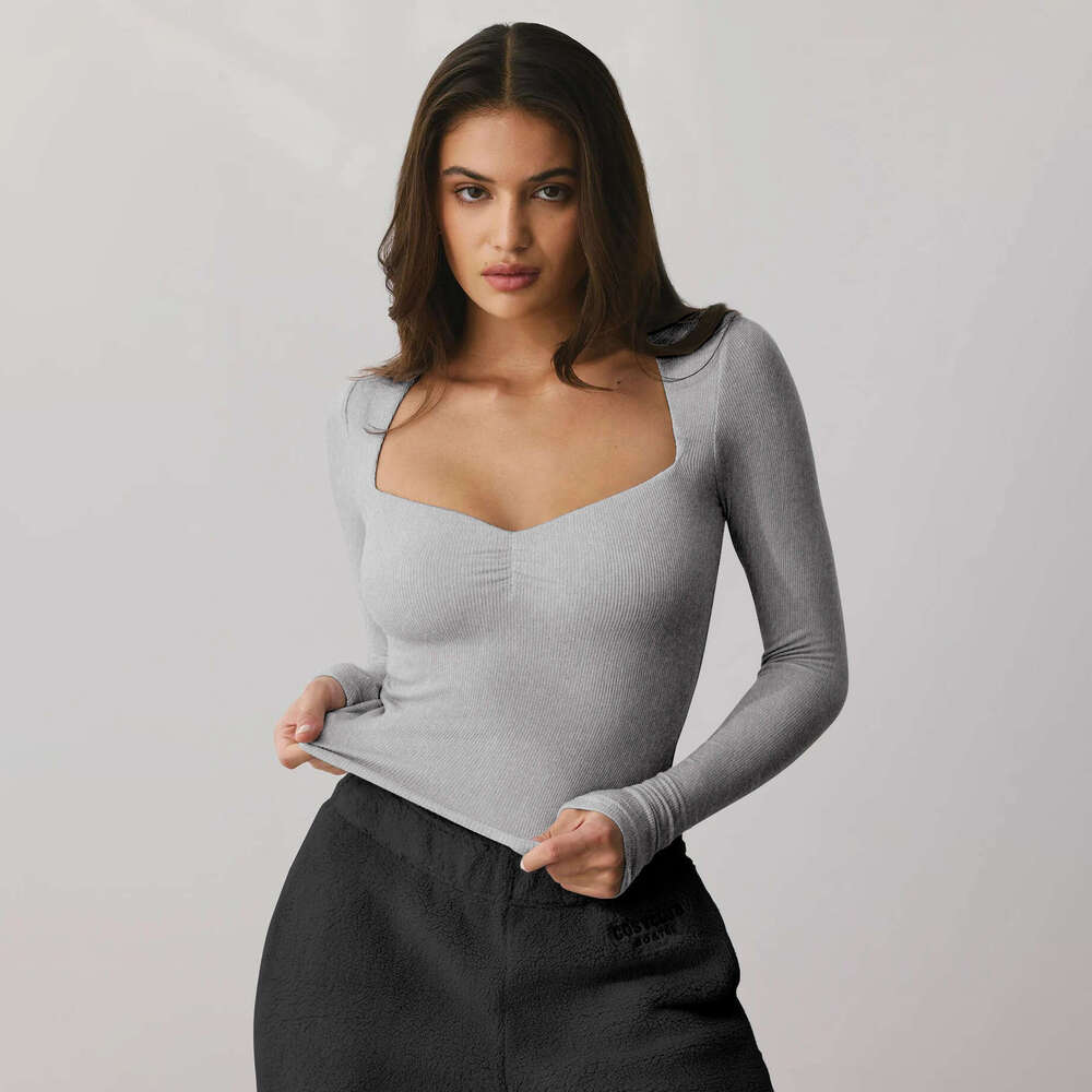 Hot Selling Elegant Goddess Style Long Sleeve Base Shirt Fashion Slim Fit T-Shirt Square Neck Sexy Women's Top