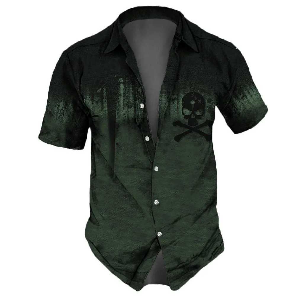 Skeleton mens summer casual shirt Hawaiian lapel streetwear retro street short sleeved party vacation Wansheng Festival X250410