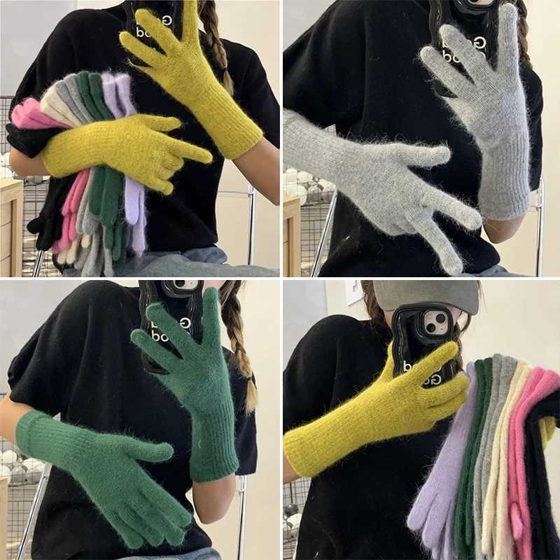 Solid Color Five-fingered Gloves Winter Women Gloves Extended Elbow Warm Gloves INS Style Fashion Girls Winter Accessories L251110