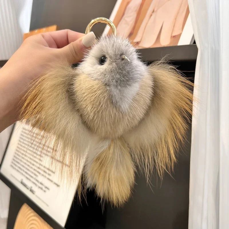 Hip hop mink keychain mens announcement bird pendant keybag key decoration leather toy Pom Trinket gift women 250409