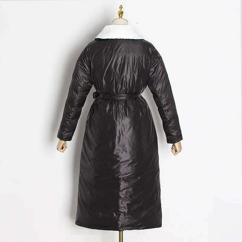 Winter Long Double Sided Use Jackets Parka Female Thick Knee Length Outwears Women White Duck Down Lace Up Warm Jacket