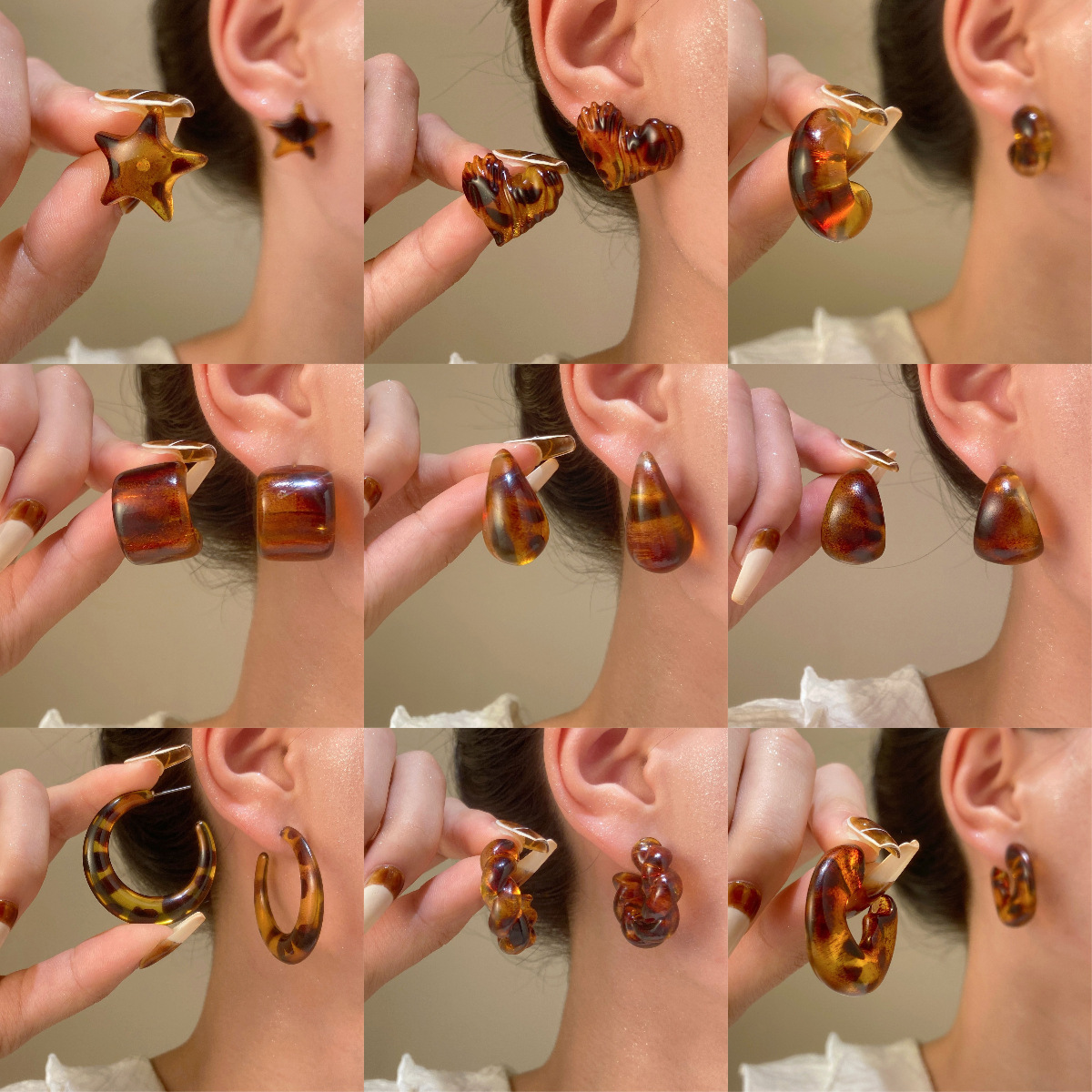 Acrylic Leopard Print Versatile High-End Coffee Color Autumn Winter Melad Style Stud Earrings for Women