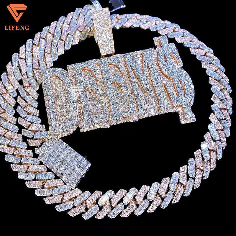 Lifeng Jewelry Bust Down VVS Moissanite Two Tone Cross Pendant Hiphop Sterling Silver Diamond Charm Necklace Jewelry Set