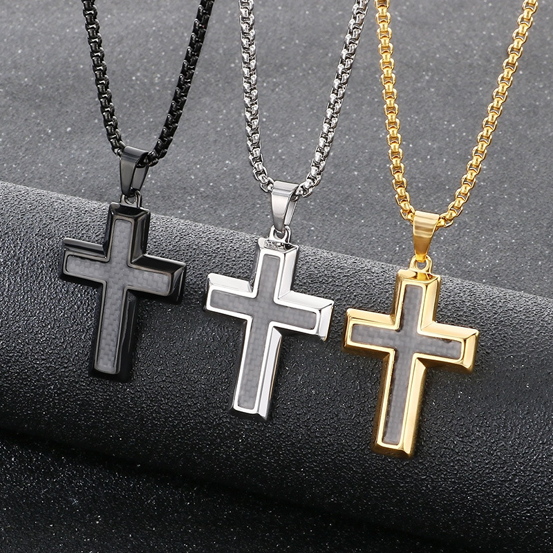 Hip Hop Punk Mens Cross Pendant Necklace Stainless Steel Jewelry with Chain