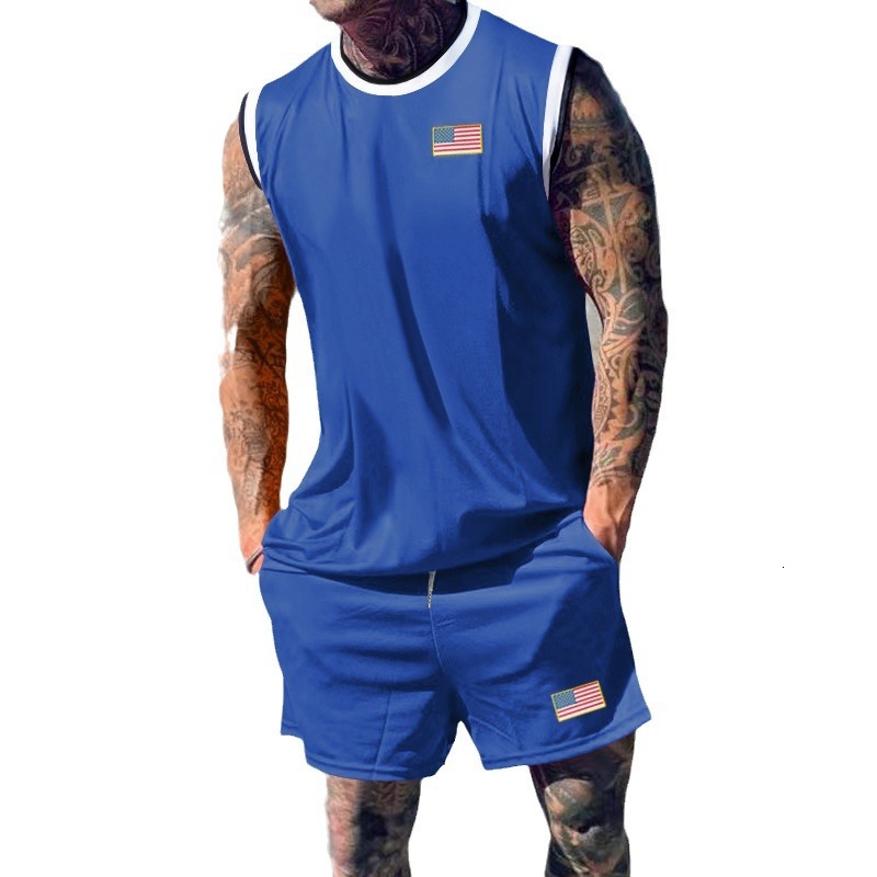 2024 Summer New Casual Sports Basketball Suit Set for Men Trendy Sleeveless Top for Men