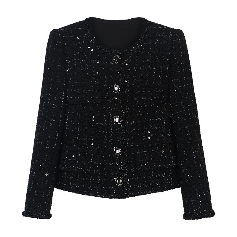 fashionable and elegant celebrity sequin temperament small fragrance style tweed round neck singlebreasted jacket 251110