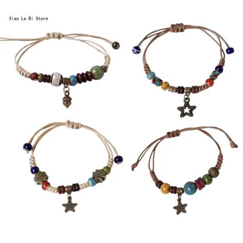 Hot sale Fashionable Bracelet Ethnic Ceramic Beaded Bangles Woven Strings Exquisite and Eye Catching Wrist DecorationT251110