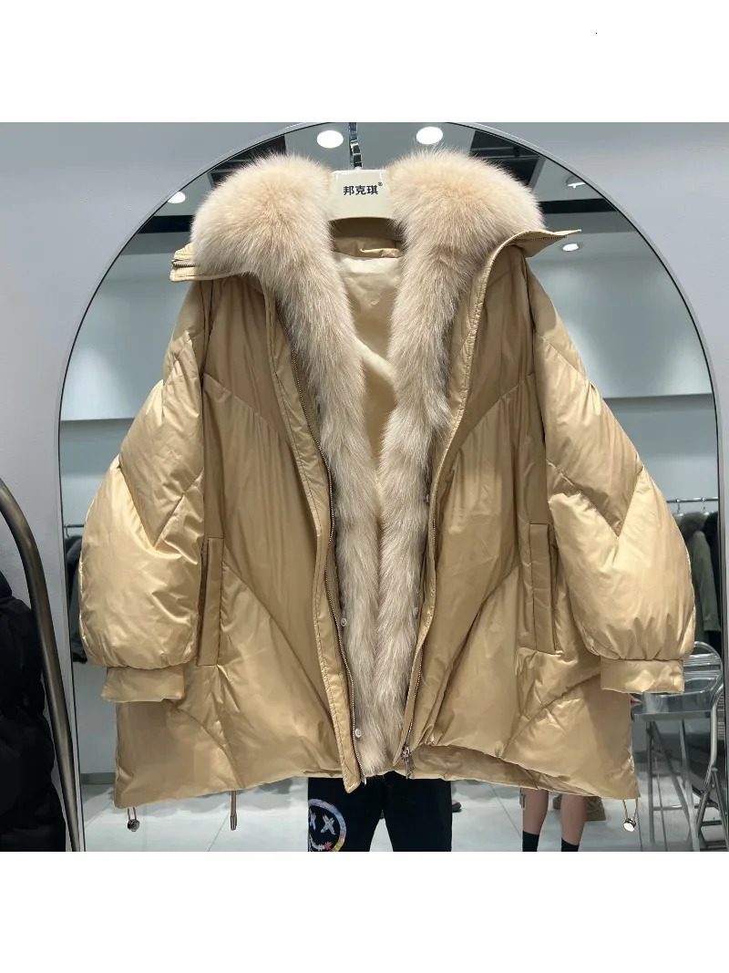 OFTBUY Real Natural Fox Fur Winter Women White Goose Down Jacket Loose Warm Puffer Coat Female Thick MidLong Parkas 251110