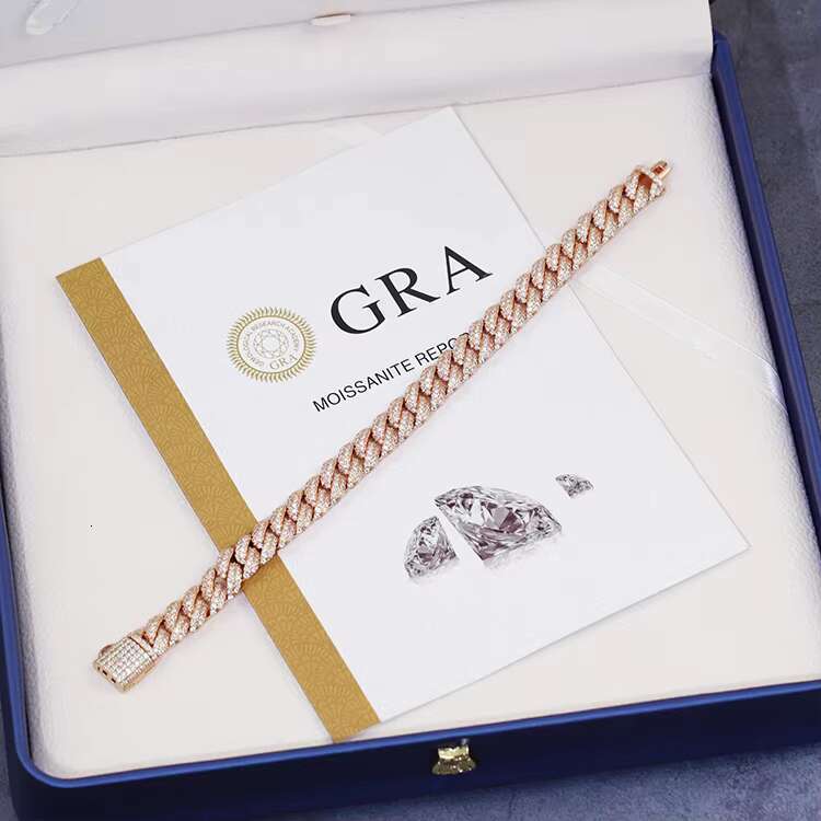 Pass Diamond Test Iced Out Jewelry VVS Moissanite 925 Sterling Silver Gold Plated Cuban Link Chain Fine Jewelry Necklace
