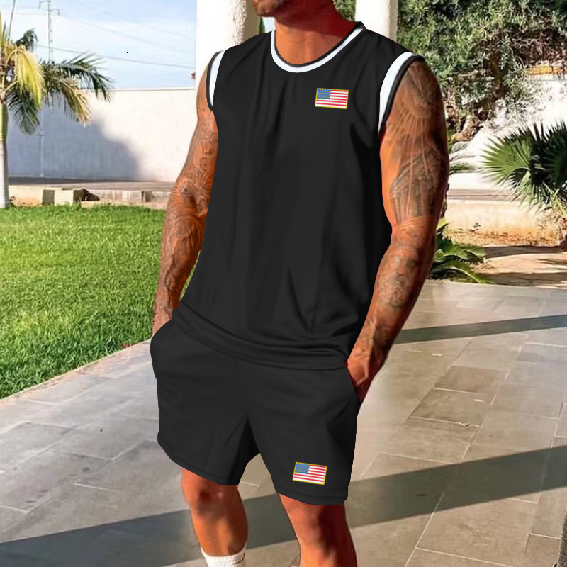 2024 Summer New Casual Sports Basketball Suit Set for Men Trendy Sleeveless Top for Men