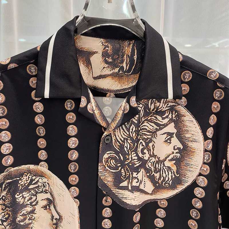 Luxury retro mens short sleeved casual pattern double printed social party shirt Chemise Homme De Luxe X250410