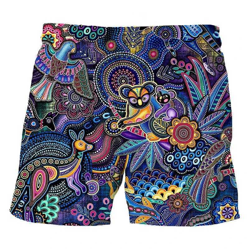 Indigenous turtle painting art beach shorts 3D printed mens surfboard pants swimsuit mainline childrens clothingW250410