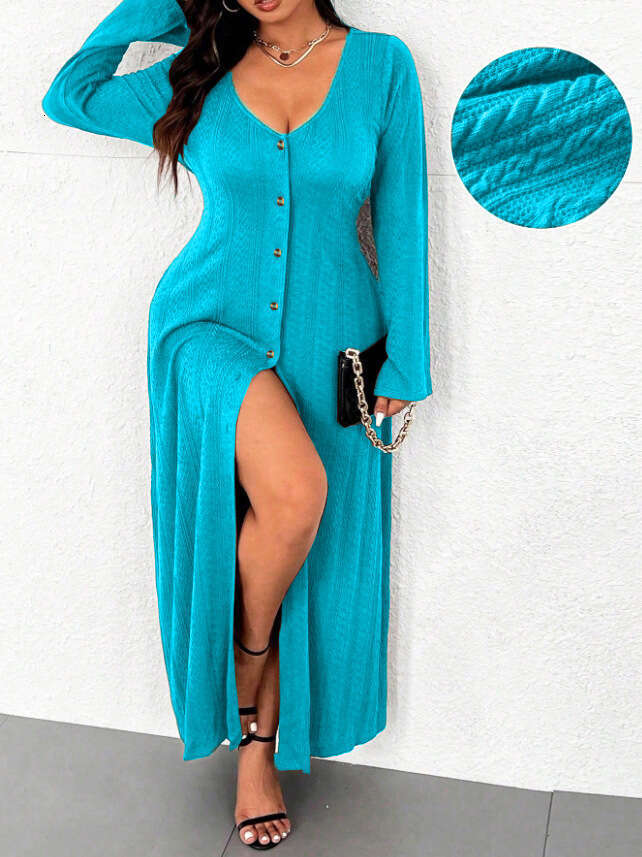 2025 Amazon Cross-Border Women's Fashion Simple Casual Style Autumn Winter Slim Fit Design One-Step Long Dress