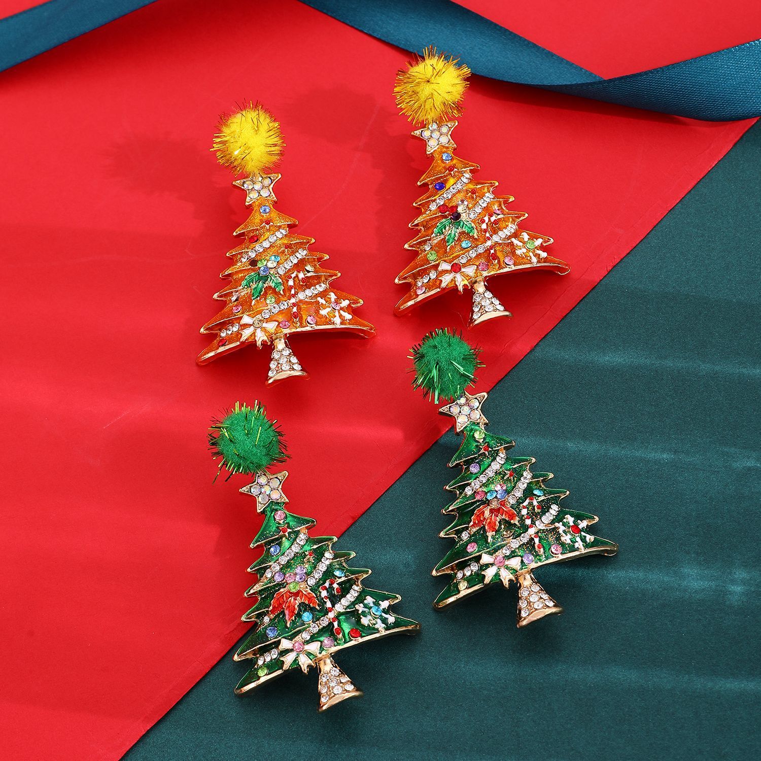 Jewelry Colored Dia Alloy Oil Drop Christmas Tree for Women Fashionable and Elegant Earrings