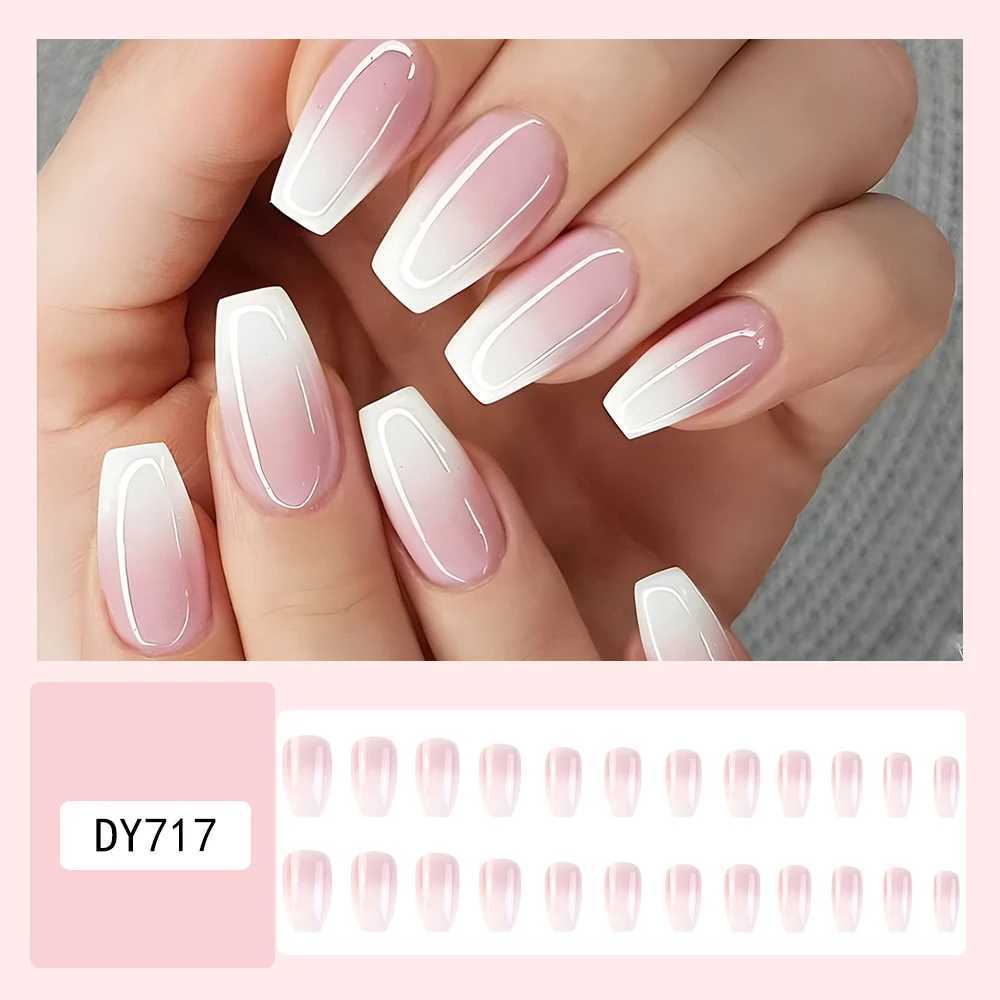 24 Smooth Short Ballet Actors Pressing Nails Pink Gradient Fake Nails Artificial Fingers Ergonomic Fake Nails W250410