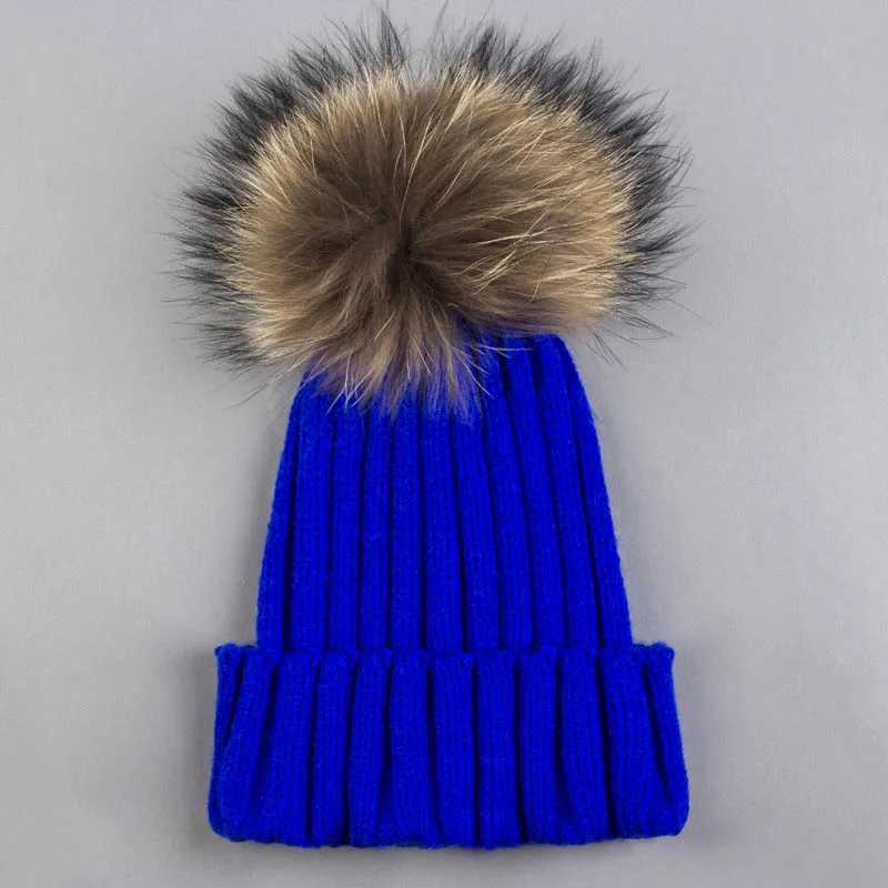 Unisex Winter Hat with Fur Pompom Knit Beanies Fox Fur Pompom Cap Real Fur Bobble Hat for Women AdultXJ251110