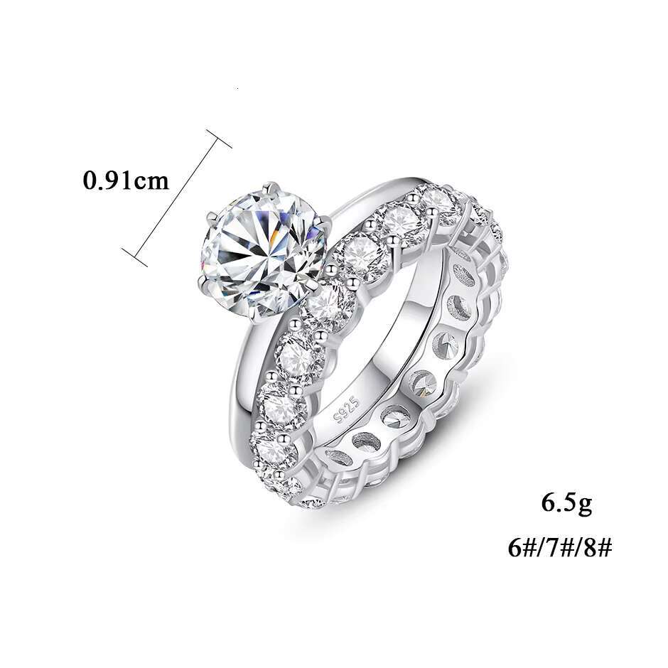 Wholesale Mosan Diamond Ring S925 Silver Combination European American Wedding Banquet Trendy Stacking Style White Gold Rhodium
