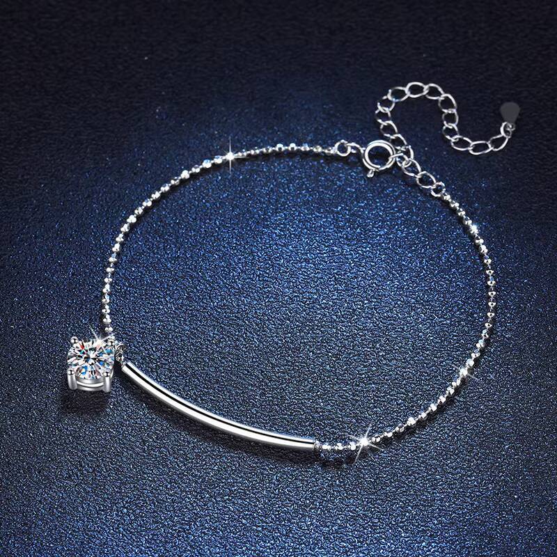S925 Pure Silver Half Moon Design Bracelet Anklet Morganite Stones Luxury Korean Fashionable Bracelets Bangles